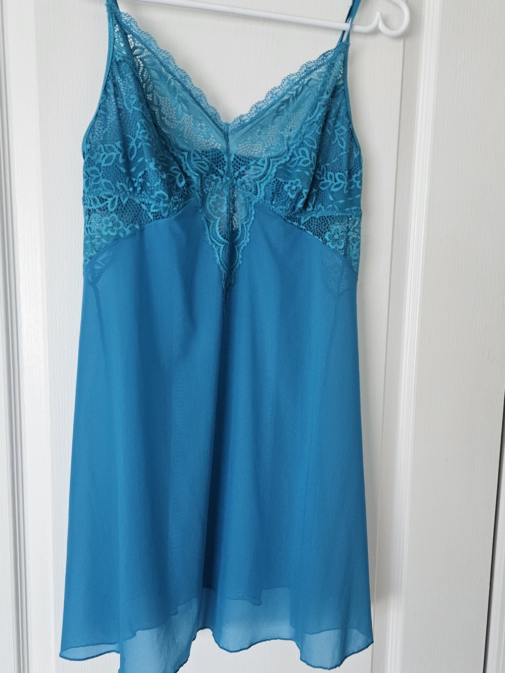 La Vie En Rose Teal Lace-Trim Chemise
